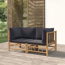 Garten-Ecksofas 2 Stück Bambus mit dunkelgrauen Kissen von vidaXL, Gartensets - Ref: Foro24-3155214, Preis: 174,14 €, Rabatt: %