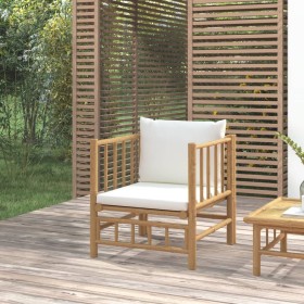 Sofá de jardín bambú con cojines blanco crema de vidaXL, Sofás modulares de exterior - Ref: Foro24-362303, Precio: 128,99 €, ...