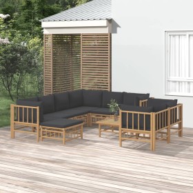 10-teiliges Gartenmöbel-Set aus Bambus mit dunkelgrauen Kissen von vidaXL, Gartensets - Ref: Foro24-3155224, Preis: 798,99 €,...