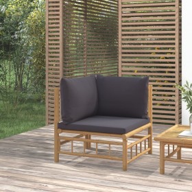 Sofá esquinero de jardín bambú con cojines gris oscuro de vidaXL, Sofás modulares de exterior - Ref: Foro24-362308, Precio: 8...