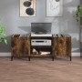 Mueble discos madera contrachapada roble ahumado 121x38x48 cm de vidaXL, Almacenamiento para CD y DVD - Ref: Foro24-831938, P...