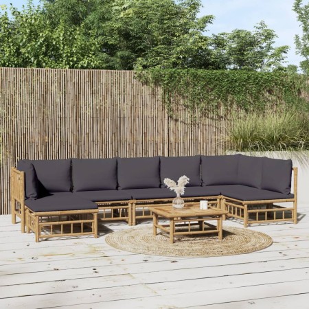 8-teiliges Gartenmöbel-Set aus Bambus mit dunkelgrauen Kissen von vidaXL, Gartensets - Ref: Foro24-3155238, Preis: 677,45 €, ...