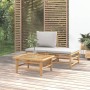 Set de muebles de jardín 3 piezas bambú y cojines gris claro de vidaXL, Sofás modulares de exterior - Ref: Foro24-362275, Pre...