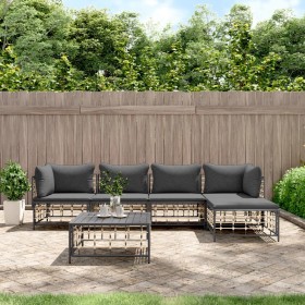 Gartenmöbel-Set 6-teilig anthrazitfarbene Kissen PE-Rattan von vidaXL, Outdoor-Sofas - Ref: Foro24-3186745, Preis: 440,44 €, ...