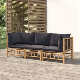 Set de muebles de jardín 3 piezas bambú con cojines gris oscuro de vidaXL, Conjuntos de jardín - Ref: Foro24-3155215, Precio:...