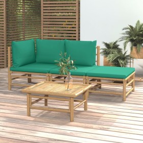 4-piece bamboo garden furniture set with green cushions by vidaXL, Garden sets - Ref: Foro24-3155144, Price: 244,29 €, Discou...