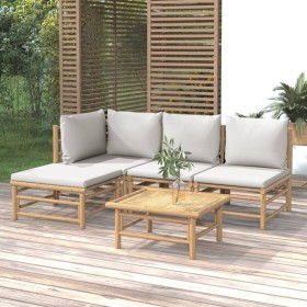 Set de muebles de jardín 5 piezas bambú y cojines gris claro de vidaXL, Conjuntos de jardín - Ref: Foro24-3155081, Precio: 35...