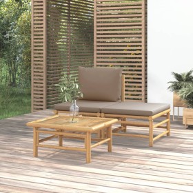 Set de muebles de jardín 3 piezas bambú y cojines gris taupe de vidaXL, Sofás modulares de exterior - Ref: Foro24-362283, Pre...