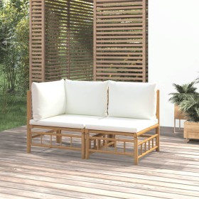 Set de muebles de jardín 2 piezas bambú y cojines blanco crema de vidaXL, Sofás modulares de exterior - Ref: Foro24-362298, P...