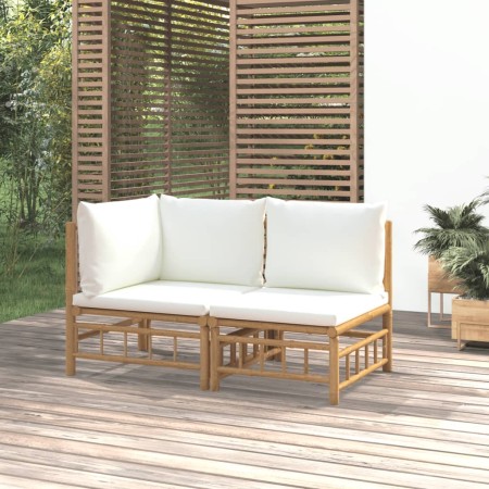 Garden furniture set 2 pieces bamboo and cream white cushions by vidaXL, Modular outdoor sofas - Ref: Foro24-362298, Price: 2...