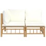 Garden furniture set 2 pieces bamboo and cream white cushions by vidaXL, Modular outdoor sofas - Ref: Foro24-362298, Price: 2...