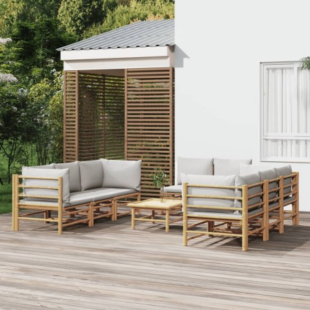 Garden furniture set 9 pieces bamboo and light gray cushions by vidaXL, Garden sets - Ref: Foro24-3155091, Price: 910,90 €, D...