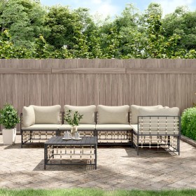 Gartenmöbel-Set 6-teilig anthrazitfarbene Kissen PE-Rattan von vidaXL, Outdoor-Sofas - Ref: Foro24-3186752, Preis: 478,77 €, ...