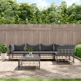 Gartenmöbel-Set 6-teilig anthrazitfarbene Kissen PE-Rattan von vidaXL, Outdoor-Sofas - Ref: Foro24-3186753, Preis: 473,03 €, ...