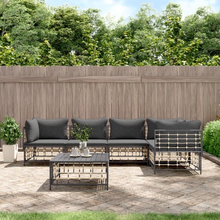 Gartenmöbel-Set 6-teilig anthrazitfarbene Kissen PE-Rattan von vidaXL, Outdoor-Sofas - Ref: Foro24-3186753, Preis: 473,03 €, ...