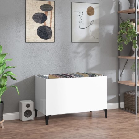 Mueble discos madera contrachapada blanco brillo 74,5x38x48 cm de vidaXL, Almacenamiento para CD y DVD - Ref: Foro24-831967, ...