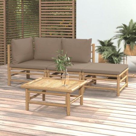 Set de muebles de jardín 4 piezas bambú y cojines gris taupe de vidaXL, Conjuntos de jardín - Ref: Foro24-3155112, Precio: 32...