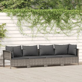 4-teiliges Gartenmöbel-Set und Kissen synthetisches Rattangrau von vidaXL, Gartensets - Ref: Foro24-362689, Preis: 252,99 €, ...