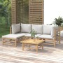 5-piece bamboo garden furniture set with light gray cushions by vidaXL, Garden sets - Ref: Foro24-3155082, Price: 364,27 €, D...