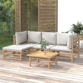 5-teiliges Gartenmöbel-Set aus Bambus mit hellgrauen Kissen von vidaXL, Gartensets - Ref: Foro24-3155082, Preis: 346,99 €, Ra...