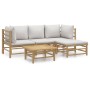 5-piece bamboo garden furniture set with light gray cushions by vidaXL, Garden sets - Ref: Foro24-3155082, Price: 364,27 €, D...