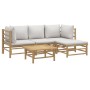 5-piece bamboo garden furniture set with light gray cushions by vidaXL, Garden sets - Ref: Foro24-3155082, Price: 364,27 €, D...