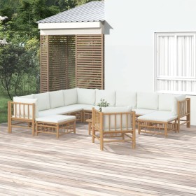 Set de muebles de jardín 12 piezas bambú y cojines blanco crema de vidaXL, Conjuntos de jardín - Ref: Foro24-3155194, Precio:...