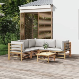 6-piece bamboo garden furniture set with light gray cushions by vidaXL, Garden sets - Ref: Foro24-3155092, Price: 483,99 €, D...