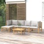 6-piece bamboo garden furniture set with light gray cushions by vidaXL, Garden sets - Ref: Foro24-3155084, Price: 472,05 €, D...