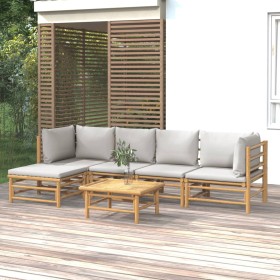 6-piece bamboo garden furniture set with light gray cushions by vidaXL, Garden sets - Ref: Foro24-3155084, Price: 428,99 €, D...