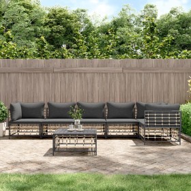 Garden furniture set 7 pieces and anthracite gray PE rattan cushions by vidaXL, Outdoor sofas - Ref: Foro24-3186757, Price: 5...