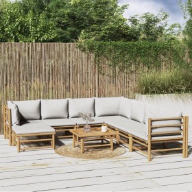 Garden furniture set 9 pieces bamboo and light gray cushions by vidaXL, Garden sets - Ref: Foro24-3155100, Price: 745,14 €, D...