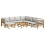 Set de muebles de jardín 9 piezas bambú y cojines gris claro de vidaXL, Conjuntos de jardín - Ref: Foro24-3155100, Precio: 78...