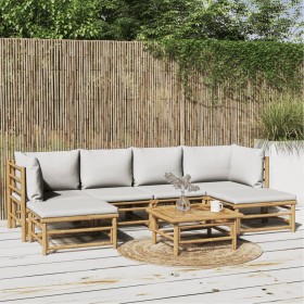 Gartenmöbel-Set 7-teilig aus Bambus und hellgrauen Kissen von vidaXL, Gartensets - Ref: Foro24-3155101, Preis: 542,99 €, Raba...