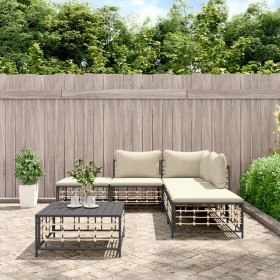 Gartenmöbel-Set 6-teilig anthrazitfarbene Kissen PE-Rattan von vidaXL, Outdoor-Sofas - Ref: Foro24-3186758, Preis: 411,36 €, ...