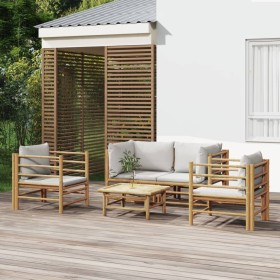 5-piece bamboo garden furniture set with light gray cushions by vidaXL, Garden sets - Ref: Foro24-3155089, Price: 415,99 €, D...