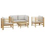 Set de muebles de jardín 5 piezas bambú y cojines gris claro de vidaXL, Conjuntos de jardín - Ref: Foro24-3155089, Precio: 47...