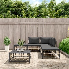 Gartenmöbel-Set 6-teilig anthrazitfarbene Kissen PE-Rattan von vidaXL, Outdoor-Sofas - Ref: Foro24-3186759, Preis: 392,99 €, ...