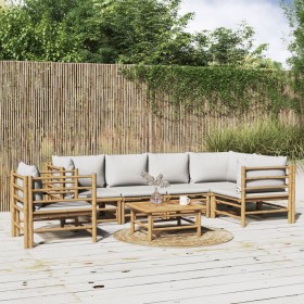 Gartenmöbel-Set 7-teilig aus Bambus und hellgrauen Kissen von vidaXL, Gartensets - Ref: Foro24-3155109, Preis: 667,99 €, Raba...