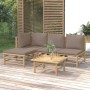 Set de muebles de jardín 5 piezas bambú y cojines gris taupé de vidaXL, Conjuntos de jardín - Ref: Foro24-3155113, Precio: 47...