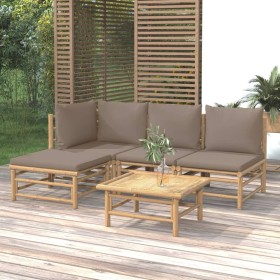 5-piece bamboo garden furniture set with taupe gray cushions by vidaXL, Garden sets - Ref: Foro24-3155113, Price: 458,54 €, D...