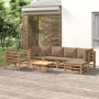 Set de muebles de jardín 7 piezas bambú y cojines gris taupe de vidaXL, Conjuntos de jardín - Ref: Foro24-3155117, Precio: 73...