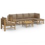 Set de muebles de jardín 7 piezas bambú y cojines gris taupe de vidaXL, Conjuntos de jardín - Ref: Foro24-3155117, Precio: 71...