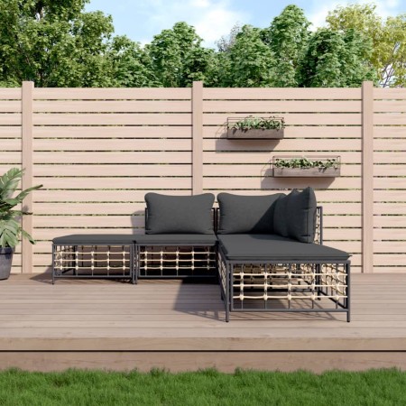 Gartenmöbel-Set 5-teilig und Kissen aus PE-Rattan Anthrazit von vidaXL, Outdoor-Sofas - Ref: Foro24-3186761, Preis: 339,55 €,...