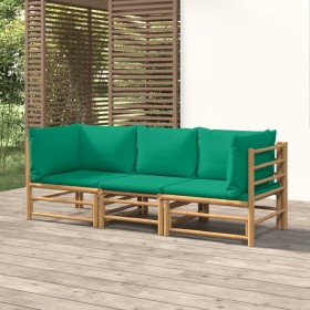 Set de muebles de jardín 3 piezas bambú con cojines verde de vidaXL, Conjuntos de jardín - Ref: Foro24-3155151, Precio: 255,9...