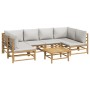 Set de muebles de jardín 7 piezas bambú y cojines gris claro de vidaXL, Conjuntos de jardín - Ref: Foro24-3155102, Precio: 65...