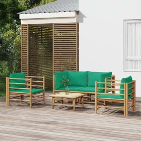 5-teiliges Gartenmöbel-Set aus Bambus mit grünen Kissen von vidaXL, Gartensets - Ref: Foro24-3155153, Preis: 391,99 €, Rabatt: %