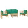 Set de muebles de jardín 5 piezas bambú con cojines verde de vidaXL, Conjuntos de jardín - Ref: Foro24-3155153, Precio: 394,3...