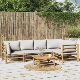 6-teiliges Gartenmöbel-Set aus Bambus mit hellgrauen Kissen von vidaXL, Gartensets - Ref: Foro24-3155105, Preis: 483,99 €, Ra...