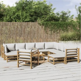 Gartenmöbel-Set 12-teilig aus Bambus und hellgrauen Kissen von vidaXL, Gartensets - Ref: Foro24-3155098, Preis: 956,99 €, Rab...